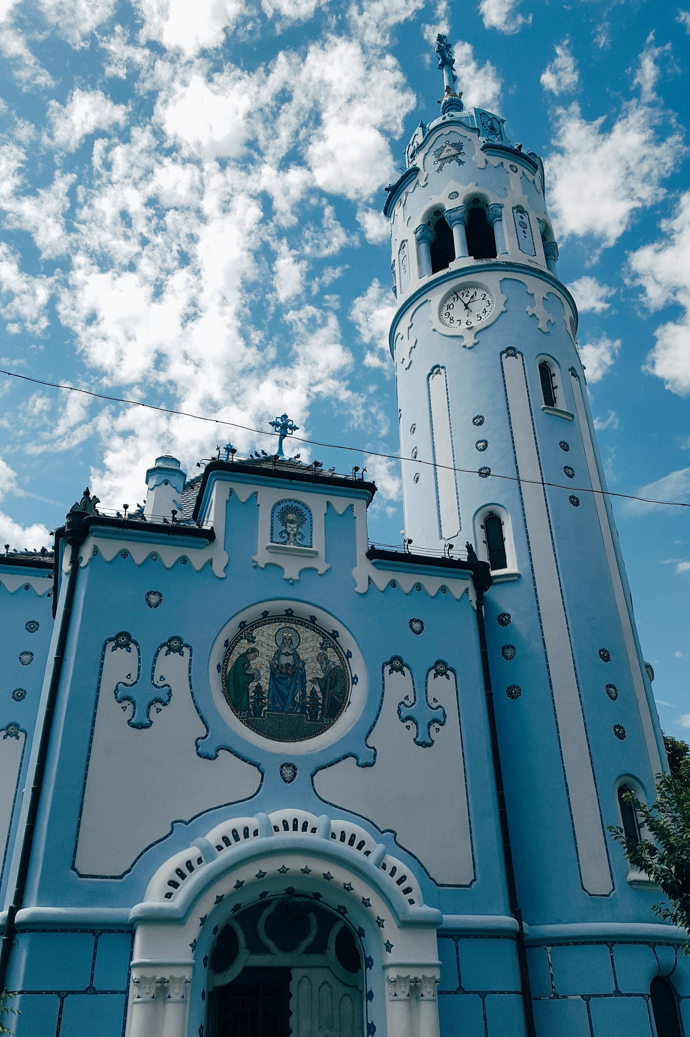 The Blue Church (Church of St. Elizabeth) with its pale blue Art Nouveau façade